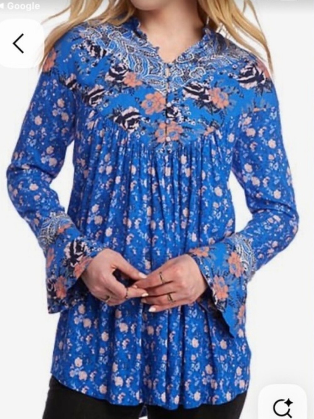 Free People Wild Flower Fields Bohemian Blouse / Tunic Long Sleeve Button Front